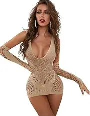 [Generic] Fishnet Lingerie Mesh Women Mini Dress Backless Sexy Hollow Out Hollow Sleepwear