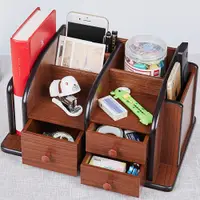 在飛比找PChome24h購物優惠-木質創意多用桌面收納筆筒木製桌面雜物收納盒