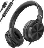 Cowyawn USB C Headphones Wired, Over Ear Headphones with Microphone, Volume Control, HD Stereo Sound, Foldable Lightweight Headphones for Adult/Teens/Chromebooks/Laptop/Computer/Tablets/Travel (Black)