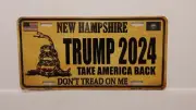 NEW HAMPSHIRE DON'T TREAD ON ME TRUMP 2024 T.A.B. METAL AUTO TAG PLATE CUSTOM