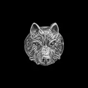 Size 7.75-925 Sterling Silver Grey Wolf Ring