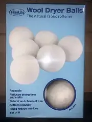 New! Fine Life Product Wool Dryer Balls The Natural Fabric Softener, Set of 6