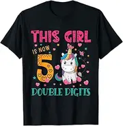 [X.Style] This Girl is Now 5 Double Digits Birthday Girl 5 Year Old ds1811 T-Shirt (L) Black