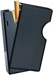 Cigarette Case with Lighter Holder, USB Charging Windproof and Flameless (Black)