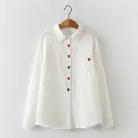 在飛比找momo購物網優惠-【設計所在】小清新甜美米奇刺繡雙層棉紗白襯衫 w523(M-