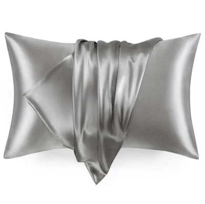 Satin Pillowcase King 20 x 36 Pillow Case Set of 2 Envelope Closure Gray Silver