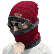 Beanie Hat with Scarf Set Warm Polyester for Men and Women Winter Outdoor Activities-Red