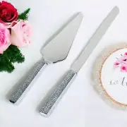 Set 2 Cake Knife & Server with Crystal Diamante Handles Wedding Engagement Party