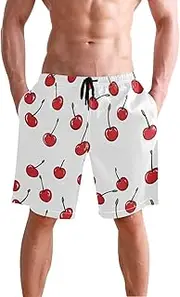 [XYMZR] Red Cherry White Men's Swim Trunks Quick-Dry Bathing Suit Swimming Board Shorts S