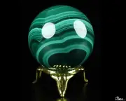 GEMSTONE 1.7" Malachite Carved Crystal Sphere, Crystal Healing