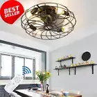 20" Black LED Ceiling Fan with Lights & Remote Modern Low Profile Flush Mount