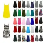 Womens Strappy Cami Swing Top Plain & Printed Round Scoop Neck T Shirt Dress