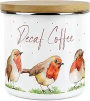 [Purely Home] English Robins Decaf Coffee Canister - White Metal Enamel Kitchen Food Storage Container