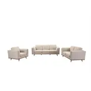 3+2+1 Seater Sofa Beige Fabric Lounge Set for Living Room Couch with Wooden Frame