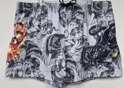 Ed Hardy Skull Tattoo Gray Black Drawstring Shorts Size XL NWT’S Men’s Panther