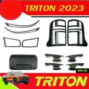BLACK HEADLIGHT TAIL LAMP TRIM COVER SET FIT MITSUBISHI TRITON L200 LC 23-2025