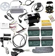 [YC Yier] 1000W 48V Brushed Electric Motor with Controller & 4 Pack 12V 12Ah 6-DZM-12 Battery Complete Electric Go Kart Motor Kit for E Bike Scooter Mini Bike Motorcycle Bicycle Pit Dirt Bike ATV Quad