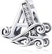 [BISAER] 925 Sterling Silver Initial Letter A-Z Charms for Bracelets Alphabet Beads Charm Jewelry Gifts