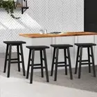 Set Of 4 Wooden Bar Stools Anti-Slip Legs Kitchen Cafe Restaurant Seat Black