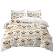 Cute Pug Dog King and Heart Pattern Quilt Cover