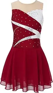 [Aislor] Kids Girls Splice Glittery Rhinestone Roller Ice Skating Dress Ballet Tutu Skirts Leotard Competition Costume