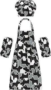 AIXIWAWA Kids Apron Chef Hat Set, Child Kitchen Bib Aprons Adjustable for Cooking Baking Painting (Patchwork Puppy)