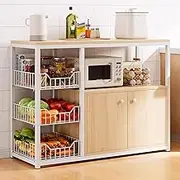 Kitchen Organizer Shelf, Kitchen Bakers Rack with Storage Shelves Freestanding Appliance Organizer with 3-Layer Basket