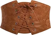 [SCARLET DARKNESS] Women's Renaissance Stretch Belt Lace Overlay Front Waist Cinch Belts