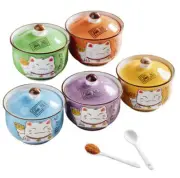 Ceramics Japanese Maneki Neko Lucky Cat Sugar Salt Pepper Storage Jar Lip Spoon