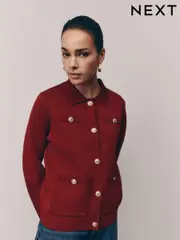 Red Smart Button Up Collared Knit Jacket (AK7413) | $43
