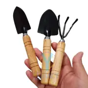 Set of 3 Piece Gardening Tools Mini Wood Handle Trowel Rake Shovel Outdoor Kit