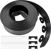 Kalolary NO Dig Landscape Edging, 40FT x 4 Inch Tall Plastic Garden Lawn Edging Border with 36 U Spikes, 3 Connector for Landscaping Garden, Flower Beds (Black)
