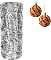 Metallic String for Craft 1 Roll, 100m Gold Twine String for Crafts, Gold Rope Cord, Crafting Cord, Twine Thread, 1.5mm Craft Wire, Non-Elastic Metallic String, for DIY Crafts, Gift Wrapping (Silver)