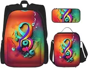 Colorful Musical Notes Backpack With Lunch Box And Pencil Case 3 In,Kawaii Backpacks With Lunch Bag Matching Combo