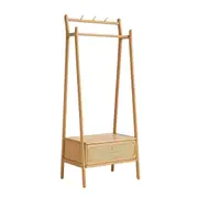 MIUZ Solid Wood Clothes Rack American Oak Stand with Hooks and Shelves for Coat Hat Shoe Storage
