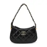 【CHANEL 香奈兒】19 HOBO BAG經典雙C LOGO菱格紋小牛皮手提/肩背包(黑色-AS4422 B14315 94305)