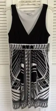 NWT Sandra Darren Black & White Geometric Pattern Lightweight Dress Size 10