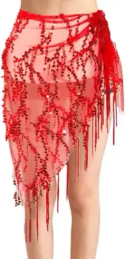 Lopsity Belly Dance Sequin Triangle Hip Scarf Fringe Belt Wrap Skirt Party Co...