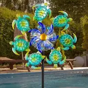 Sea Turtle Solar Wind Spinner Color Changing LED Light Kinetic Outdoor Art Decor