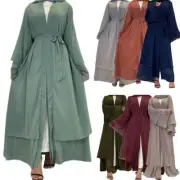 Muslim Women Open Abaya Chiffon Maxi Dress Cardigan Kimono Robe Caftan Kaftan