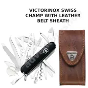 Victorinox Swiss Champ Black Swiss Army Knife Tool with Leather Sheath