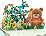 Get Well Soon 3d Pop Up Greeting Card Blessing Card for Relatives Father Mother Grandfather Grandmother, Friends and Classmates, Popup Lovely Bear Warm Hug Thank You Cards with Envelope (QYGW2）