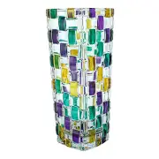 Murano Glass Vase Purple Yellow Green Hand Made Painted Millefiori 16cm High