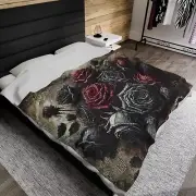 Dark Gothic Rose Velveteen Plush Blanket – Vintage Macabre Floral Unique Gift