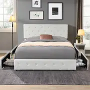 Levede Queen Bed Frame Fabric Tufted Wooden Mattress Base 4 Storage Drawer