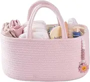 Baby Diaper Caddy Organizer for Girl Boy Rope Nursery Storage Bin Basket Portable Holder Tote Bag for Changing Table Car Travel Baby Shower Gifts Newborn Essentials Registry Must Have Items pink