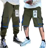 [Ambcol] Men's Joggers Punk Cargo Baggy Techwear Hip Hop Harem Streetwear Tactical Track Pants