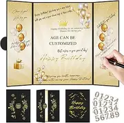 Pranski Black Gold 1st-99th Happy Birthday Party Decorations 18"x12" Birthday Guest Book for Men Women Suitable for All Ages Birthday Gifts Birthday Card