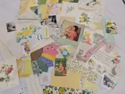 70+ Vintage Junk Journal Kit Lot Slow Stitch Ephemera Quilt Block Yellow Green