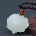 White Jade Lotus Pendant Jadeite Natural Amulet Jewelry Gifts Carved Necklace
